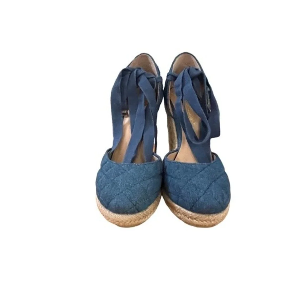 Espadrille Wedge Shoes Blue Denim Size 5.5